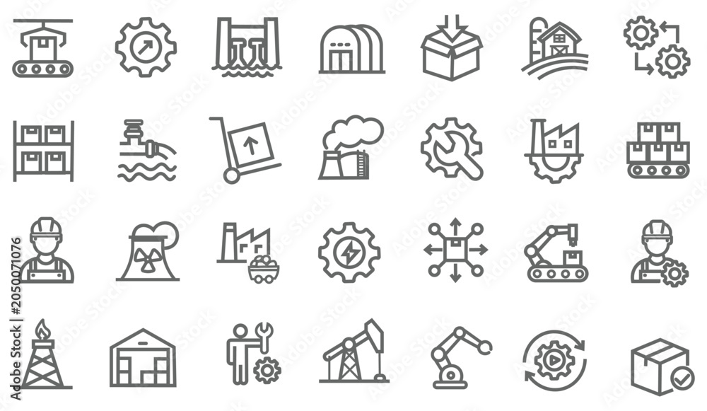 Fototapeta premium Factory icon set. Editable line icons. Vector illustration.