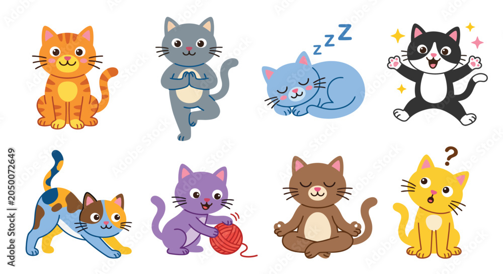 Obraz premium Collection Of Cartoon Cats In Various Poses Vector Illustration