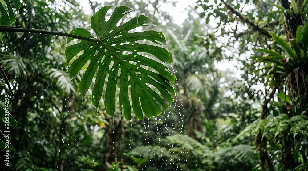 Fototapeta premium Tropical rainforest with lush green foliage.