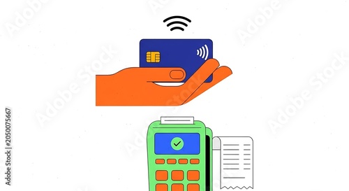 Hand holding credit card above POS terminal for payment