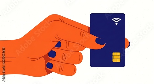 Hand holding contactless credit card for secure payment illustration