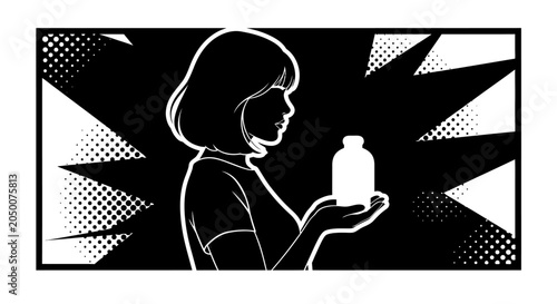 Tableau sur toile Woman holding a small bottle in her hand.