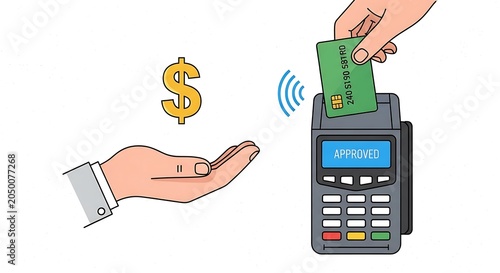 Hand making contactless payment at POS terminal with dollar sign