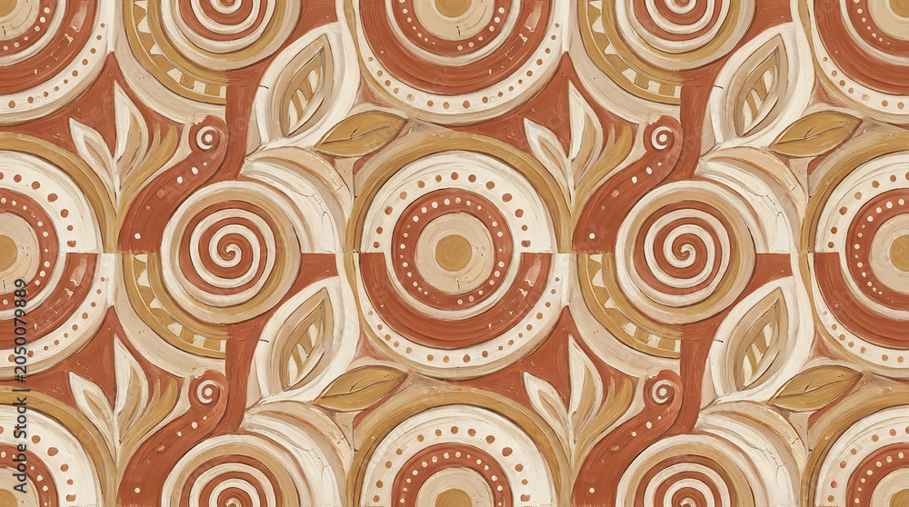 Fototapeta premium Abstract terracotta spiral pattern, a seamless texture with organic shapes and earth-toned colors.