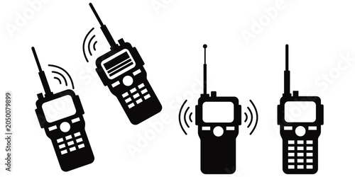 Foto Walkie Talkie Radio Icon Set Vector, Two Way Wireless Communication Devices with