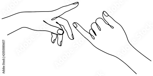 Bild auf Leinwand Continuous line art of two hands making a pinky promise gesture Vector, illustra