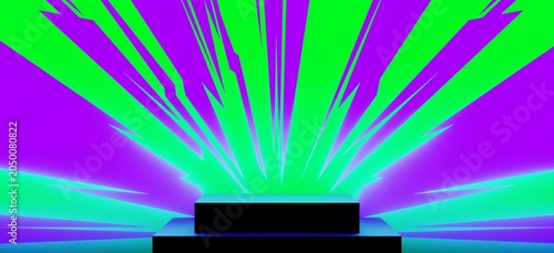 abstract backgound video game of scifi gaming cyberpunk, vr virtual reality simulation and metaverse, scene stand pedestal stage, 3d illustration rendering, futuristic neon glow room