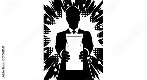 Принти на полотні Silhouette Businessman Holding Up Award Trophy with Pride.