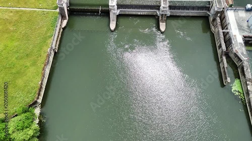 Aerial Top View of Hydroelectric Dam on the Moselle River