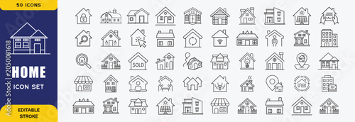 Home line editable icon set. Contain icons related to home, house, building, residential, and property. editable stroke. Vector illustration
