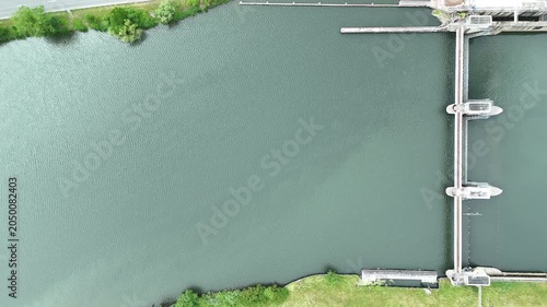 Aerial Top View of Hydroelectric Dam on the Moselle River