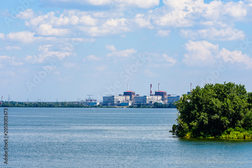 фотографія Smoke pipes and buildings of Zaporizhzhia Nuclear Power Station near the city En