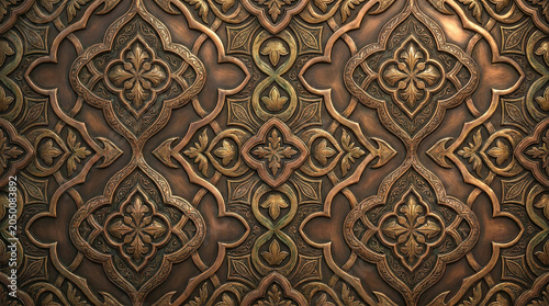 Ornate metallic bronze relief wall panels with classic gothic floral ornaments and filigree details.