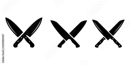 Foto Two crossed sharp chef's kitchen knives, black silhouette illustration on an isolated white background