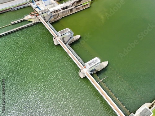 Aerial Top View of Hydroelectric Dam on the Moselle River