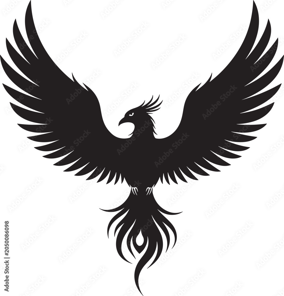 Fototapeta premium black silhouette of a phoenix bird flying