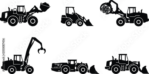 Canvas Print Heavy Construction Equipment Set, Loader Vehicles Collection, Industrial Machine