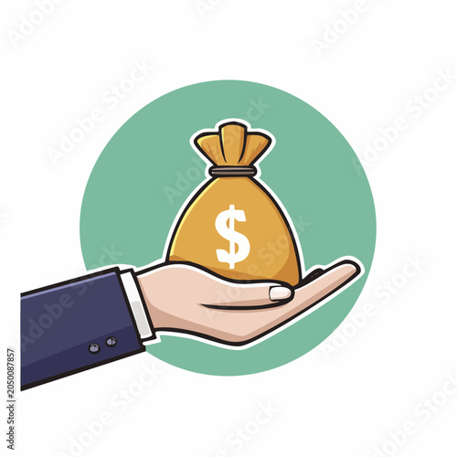 Hand holding a money bag with dollar sign