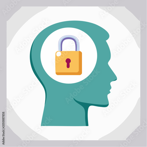 Head silhouette with a lock inside, representing security and privacy