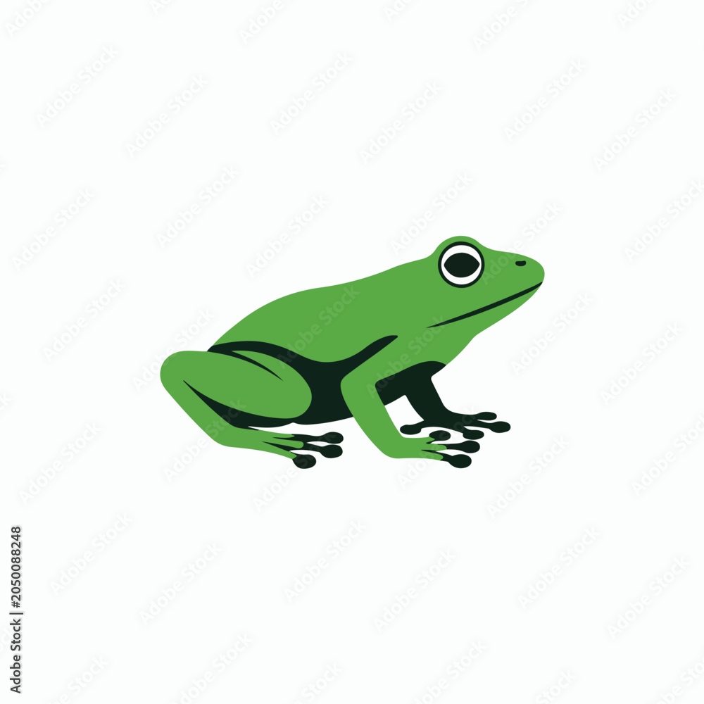 Fototapeta premium Stylized vector illustration of a small green frog sitting calmly featuring bold shapes and clean lines for modern graphic designs