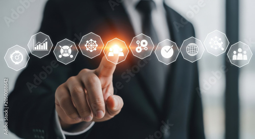 Businessman Touching Cloud Computing Icon Representing Data Storage Protection Security and Digital Transformation Strategy