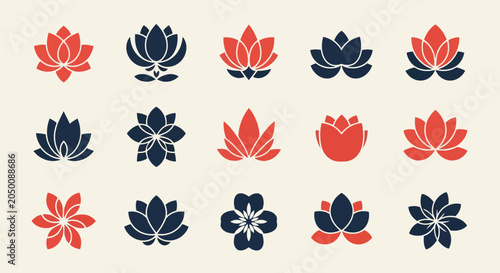 Foto Lotus flower icons in black and red