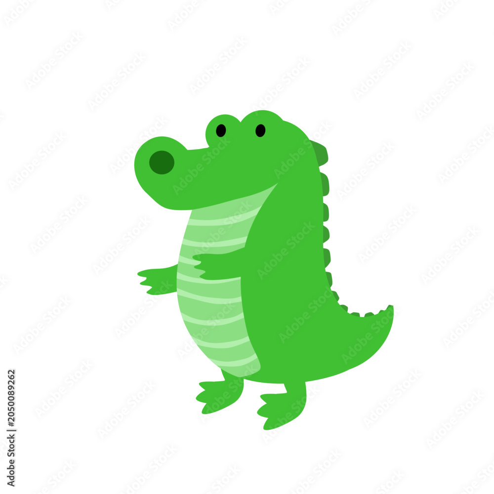 Fototapeta premium Cute green crocodile character standing. Vector cartoon alligator illustration