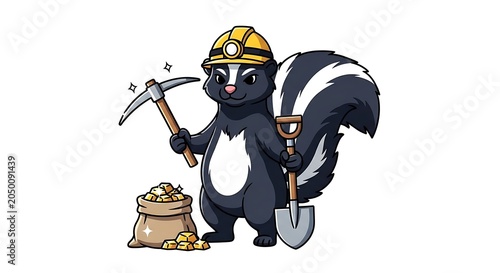 Cartoon miner with pickaxe and helmet vector.