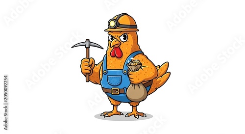 Cartoon miner with pickaxe and lantern.
