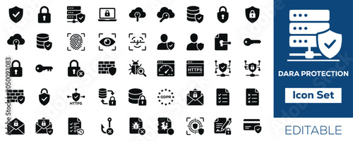 Foto Cybersecurity icon set data protection privacy and network security glyphs