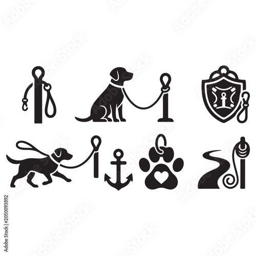 Pet Walking Service Icon with Dog and Leash