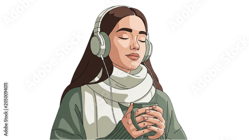 фотографія Woman wearing headphones and listening to music peacefully indoors