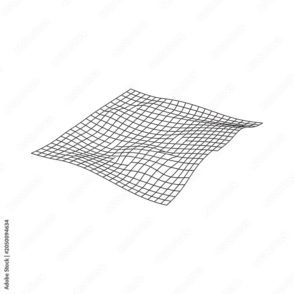 Fototapeta premium Abstract wavy wireframe grid vector illustration with distorted mesh surface