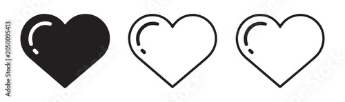 Bild auf Leinwand Glossy heart icons with shine effect in solid and outline styles for modern graphic design work