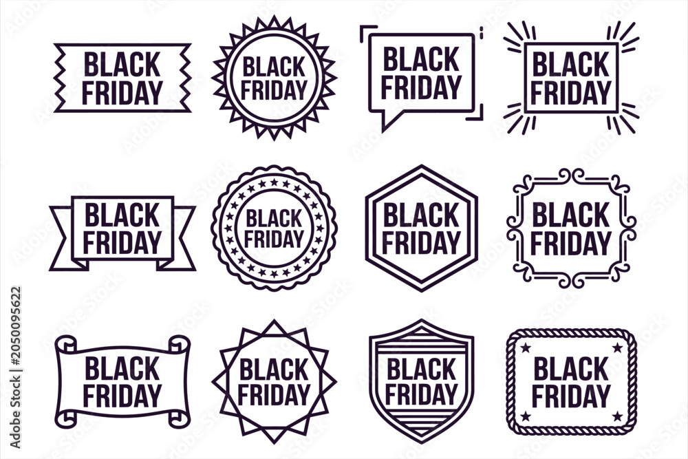 Obraz premium Black Friday sale labels and badges on clean white background