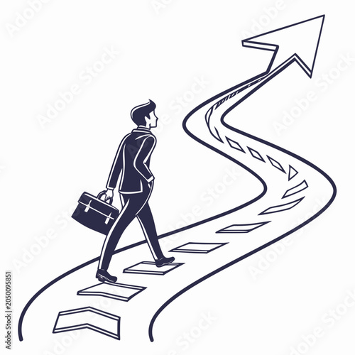 Εκτύπωση καμβά Businessman walking up a staircase with a briefcase career growth purpose driven