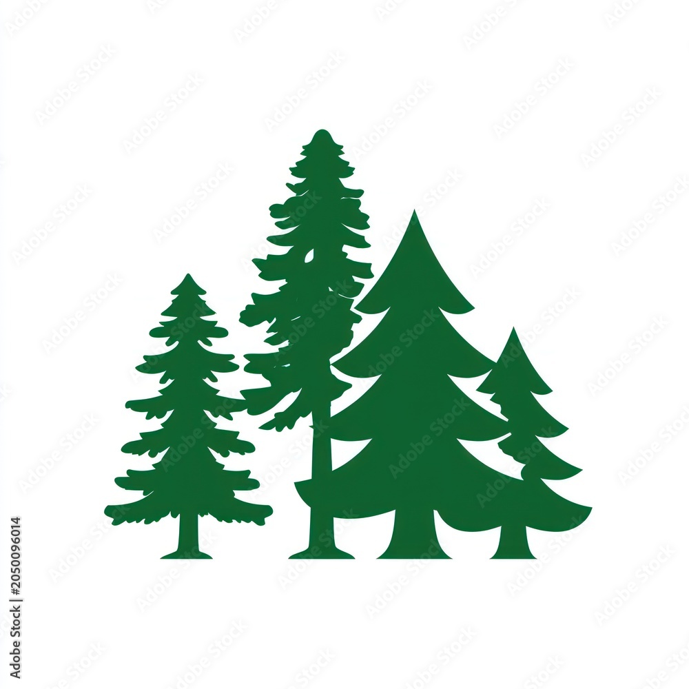 Obraz premium Forest Emblem: A graphic representation of several evergreen trees in varying sizes, symbolizing nature and growth.