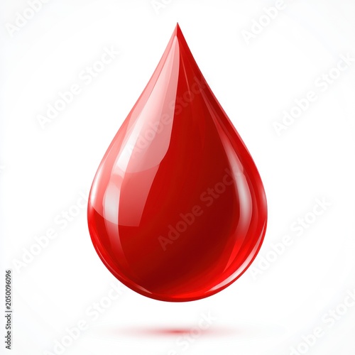 Blood Drop: A single, perfectly formed red blood drop, glistening with light and casting a subtle shadow, symbolizing life and medical science.