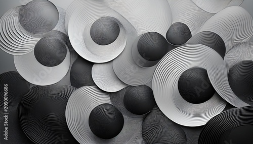 black circles in a gradient pattern fading from large to small on a light gray background design art