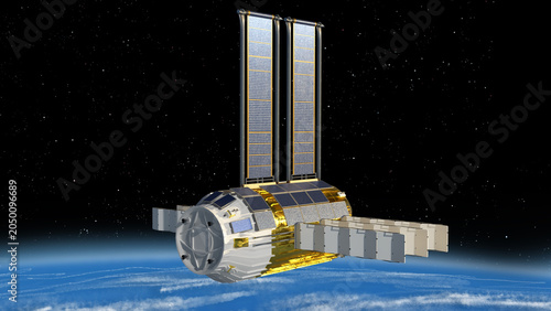 фотографія Artist depiction of an orbital data center concept consisting of a satellite with a cluster of  GPUs powered by a pair of large solar arrays and a system of radiators providing thermal management