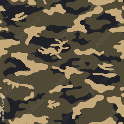 Tablou pe pânză Seamless pattern for fabric, wallpaper, and textile prints featuring modern earth-tone camouflage design, ideal for outdoor gear, hunting, tactical, and military themes