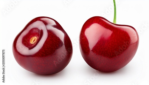 two red cherry isolated on white background