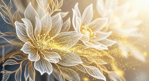 Golden floral illustration with sparkling light effects