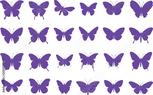 Purple Butterfly Silhouettes: A vibrant collection of delicate butterfly silhouettes in various poses, showcasing the beauty of these winged insects.