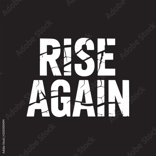 Quadro su tela Rise again bold cracked text design on black background Vector, illustration