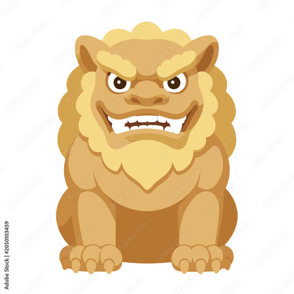 Obraz premium Angry Guardian Lion Statue Sitting on White Background
