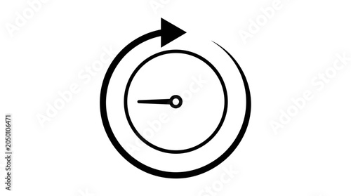 Minimalist black and white clock icon with circular design for timeliness and efficiency in modern graphic resources
