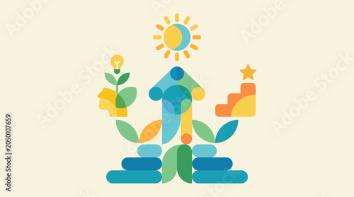 Bild auf Leinwand Person with sun and growth symbols.