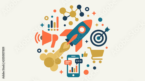 Bild auf Leinwand Rocket Ship Launching Business Growth Fast.