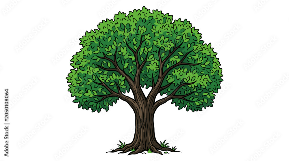 Obraz premium Stylized vector illustration of a lush green tree with a thick trunk and abundant foliage perfect for nature themed designs